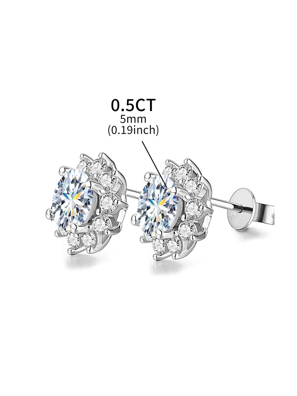 0.5ct Moissanit Halo Sonnenblumen-Ohrstecker 925 Sterling Silber Damen