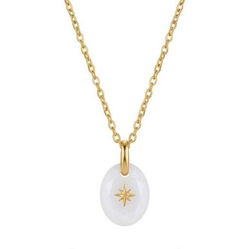 Vintage-style Natural Stone Twelve Zodiac Birthstone Star Pendant Titanium Steel Necklace
