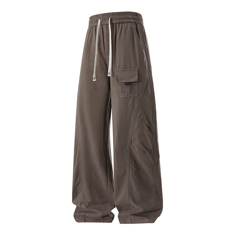 Retro American-style Patchwork High-street Loose Straight-leg Casual Pants