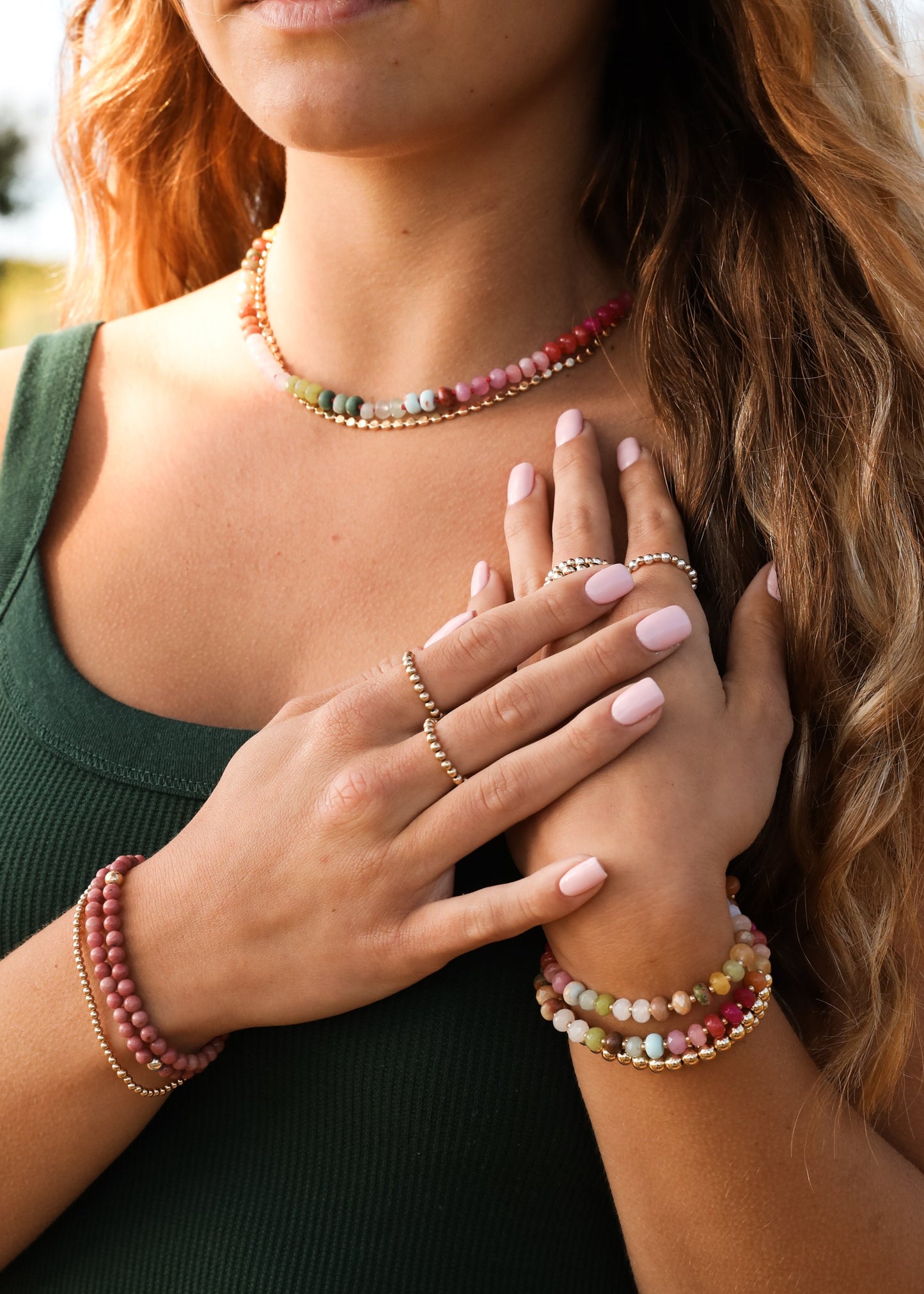 Halskette mit Natursteinen + 14k Gold Filled Knebelverschluss: Key West