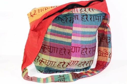 Sac bandoulière Hare Krishna Jhola en coton de 14 pouces avec poche zippée