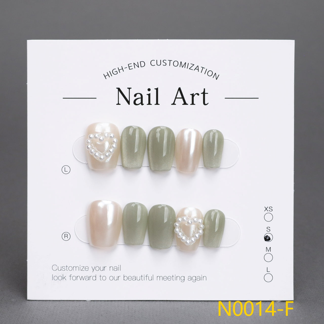 Light Green Cat Eye & Pearl Heart Nails