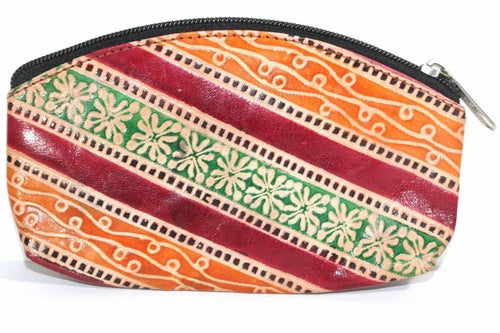Porte-monnaie en cuir véritable, fait main, gaufré, compact