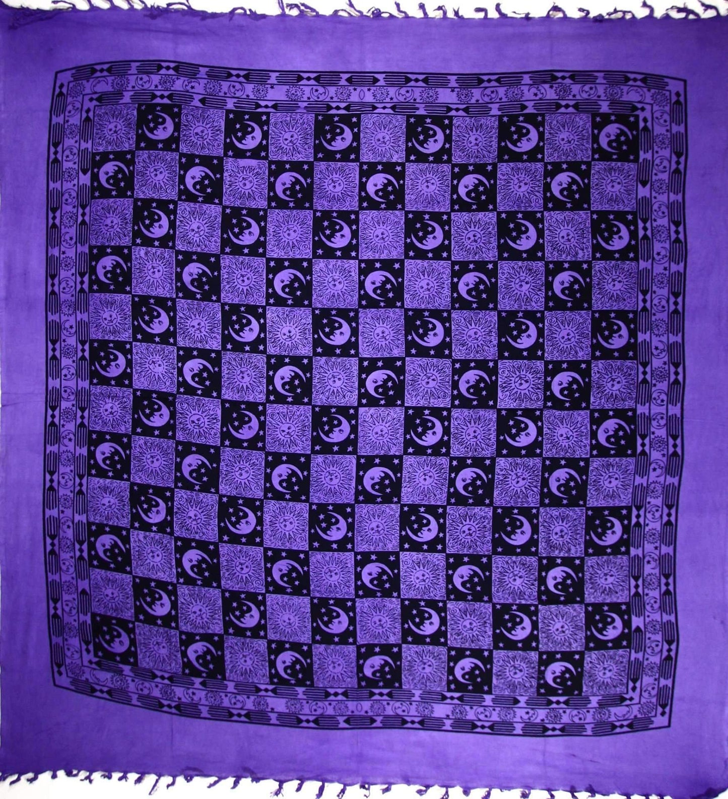 Checkered Sun And Moon Tapestry With Tassels Purple Saffron