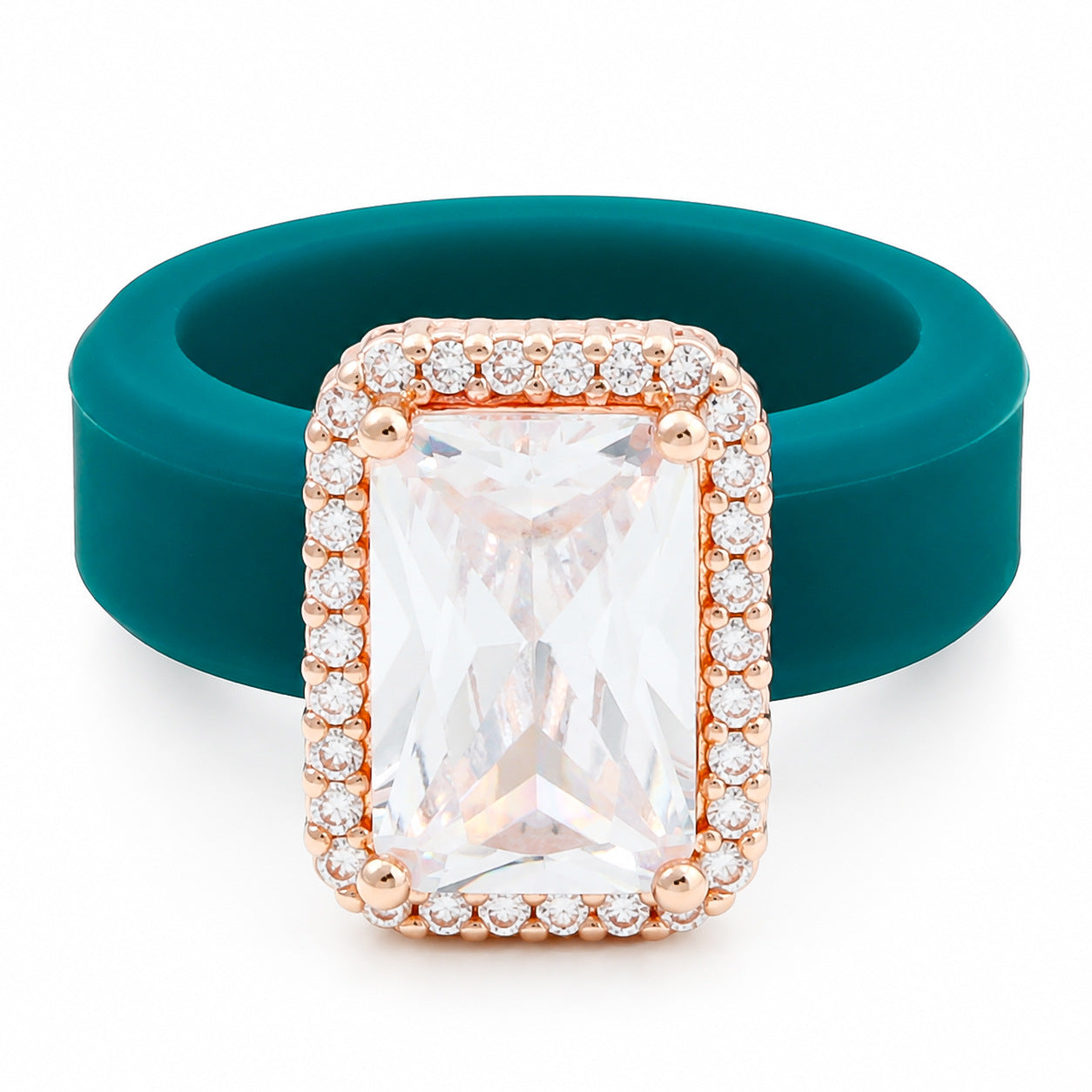 Silicone Inlaid Square Zircon Ring
