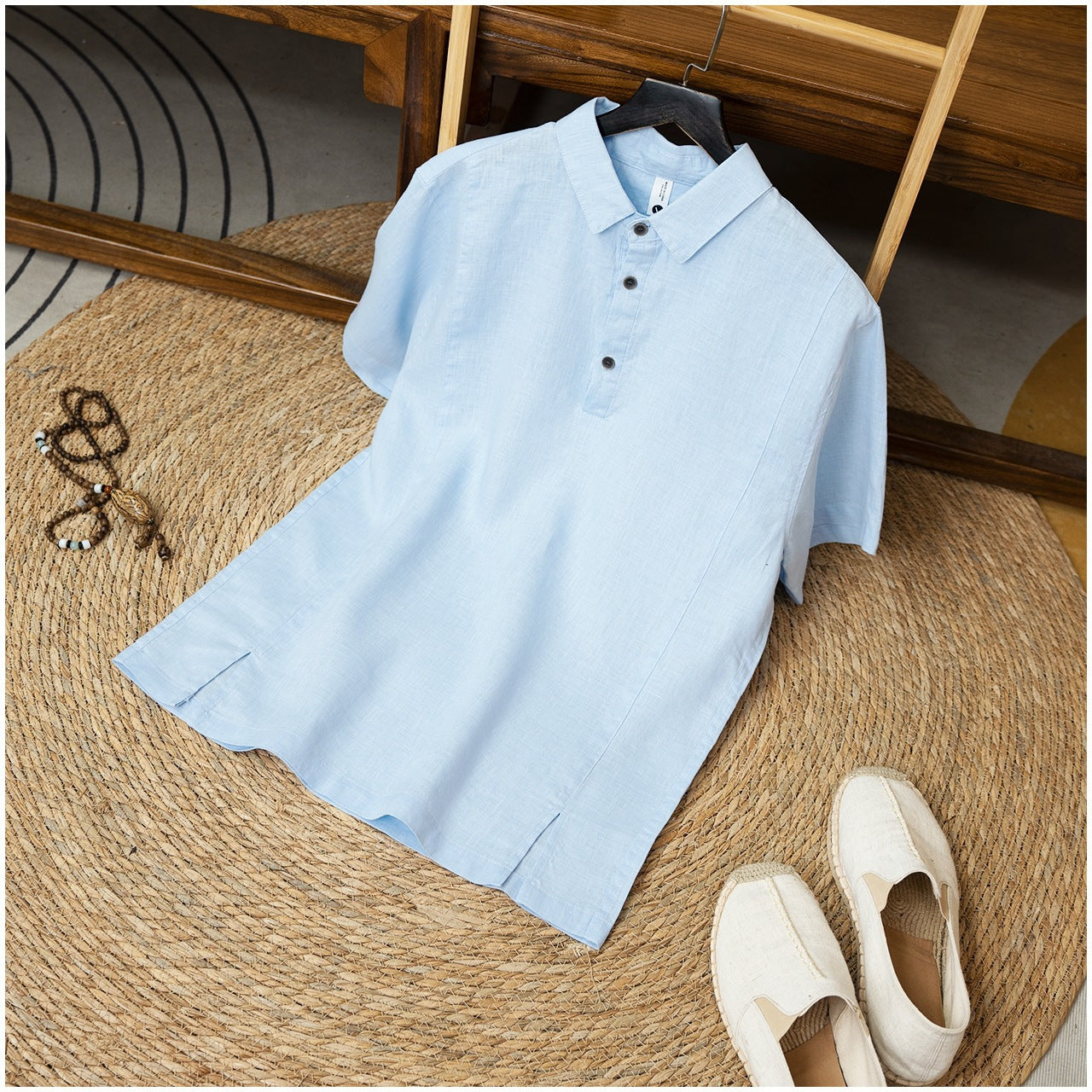Mens Breathable Linen Short-sleeve Shirt