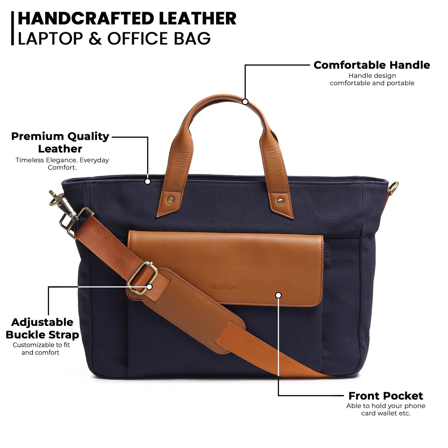 Attaché-case en cuir et toile Voyager, Bleu foncé
