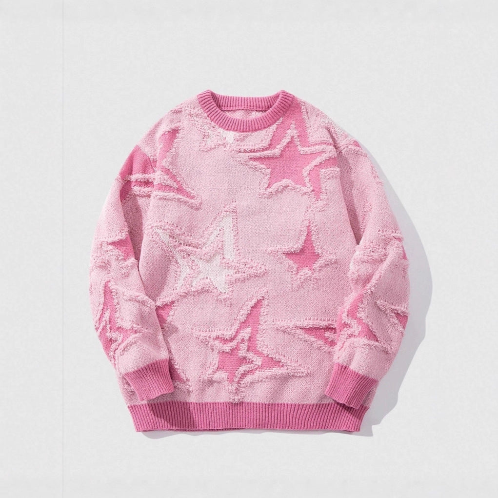 American-style Vintage Star Jacquard Sweater