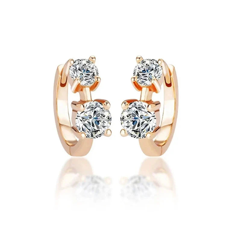 Graduated Two-Stone Moissanite Hoop Earrings in Sterling Silver