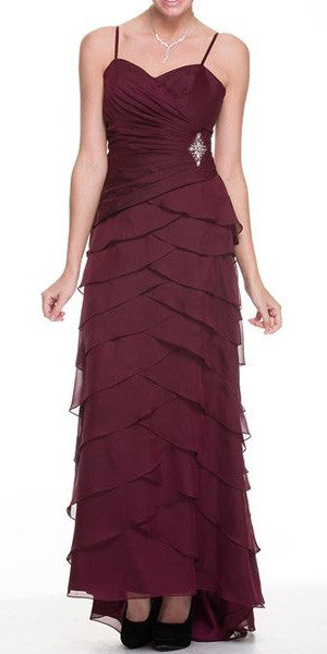 CLEARANCE - Juliet 1044 Spaghetti Strap Chiffon Formal Dress Multi Ruffle Hem (Size 3XL)
