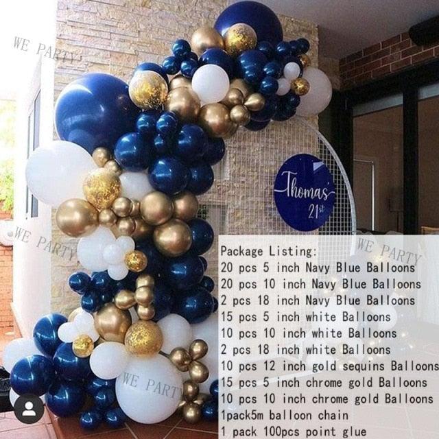 104pcs Navy Blue And Gold White Balloon Garland Arch Kit For Wedding Birthday Party Baby Shower Girl Bridal Shower Birthday Party Decorations