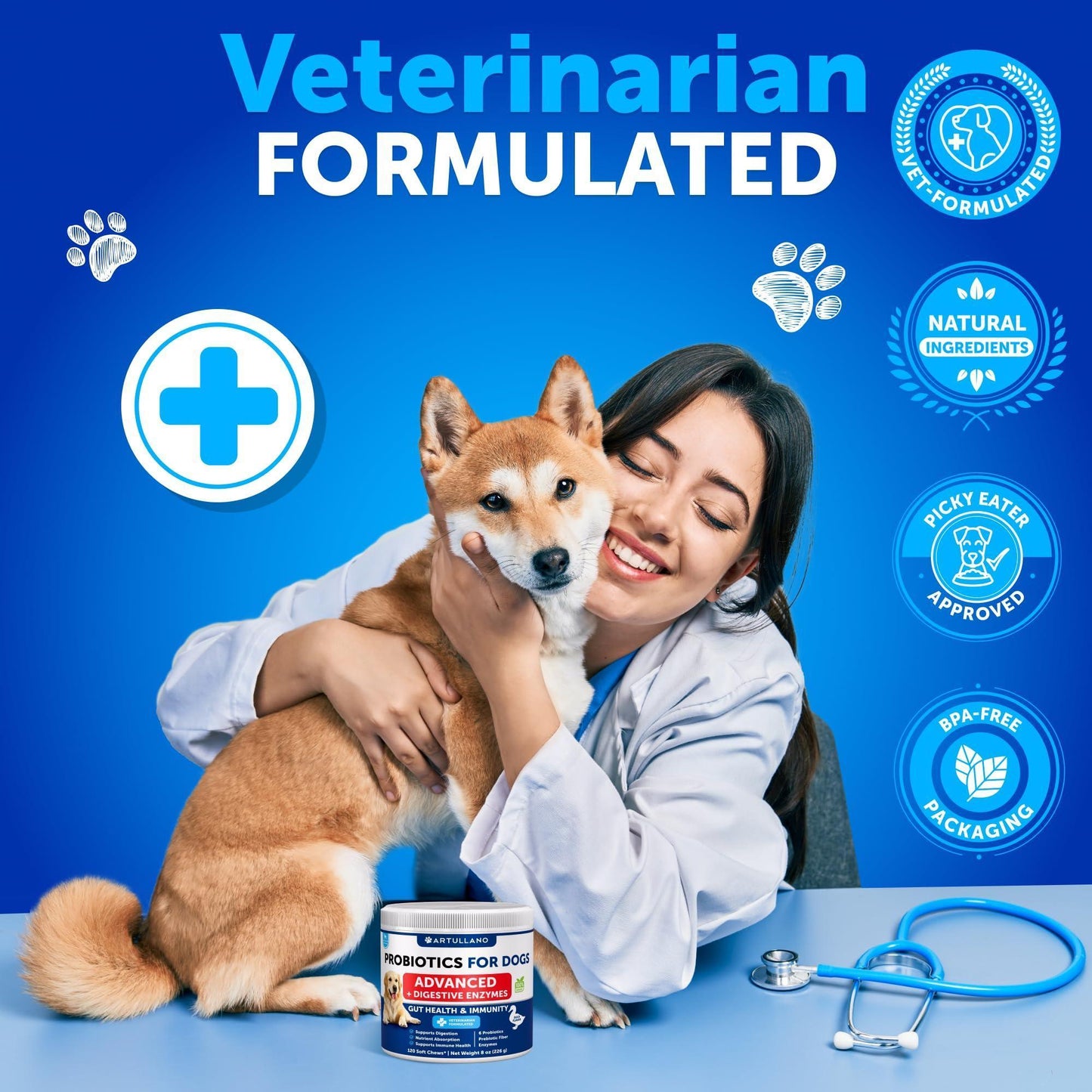 Probiotics for Dogs 240 Count 2-Pack Digestive Enzymes & Prebiotics Gut Health