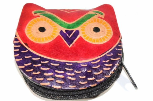 Leather Owl Coin Purse Handcrafted Embossed Compact Wallet