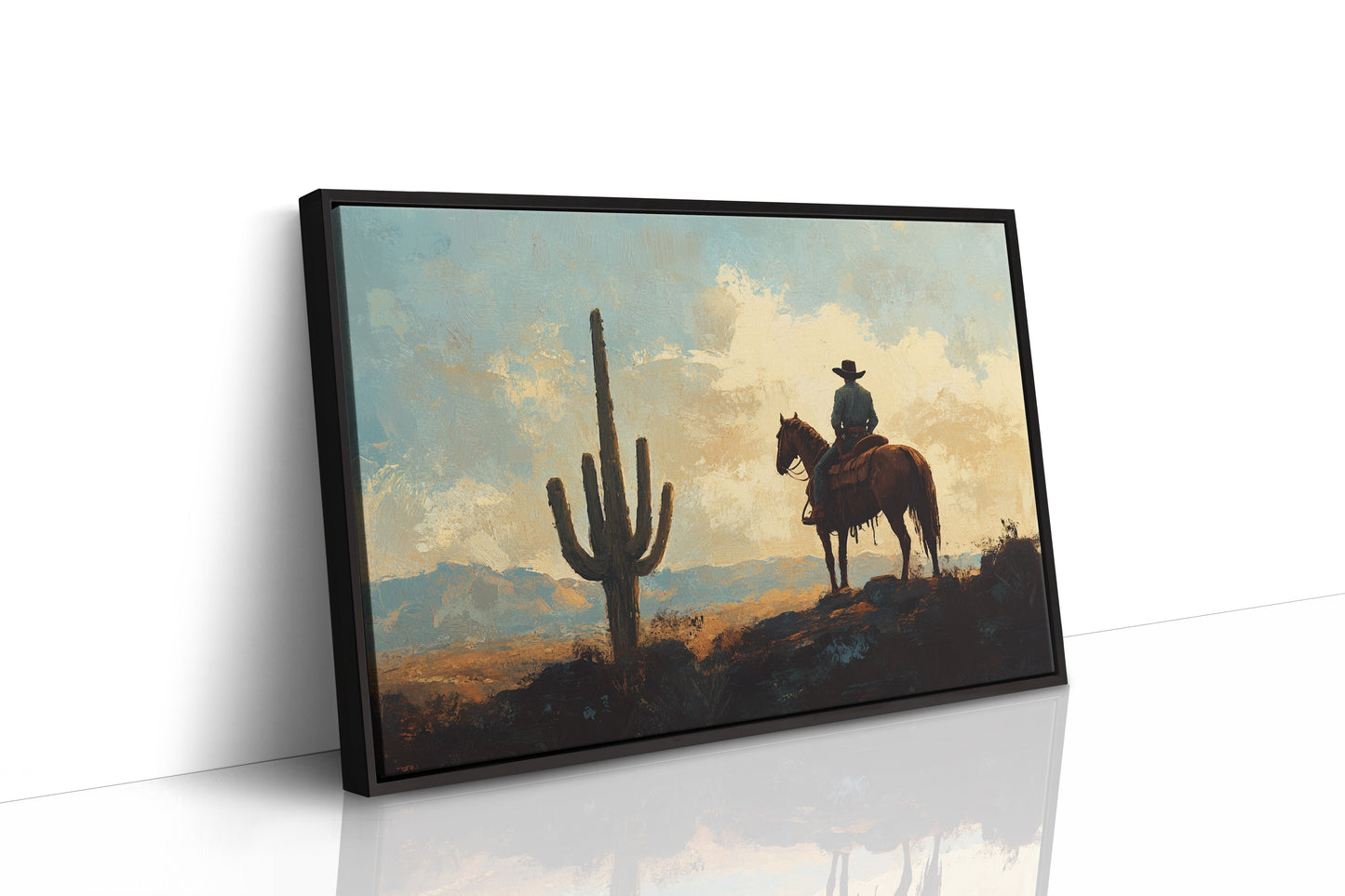 Cowboy-Sonnenuntergang bei den Saguaros