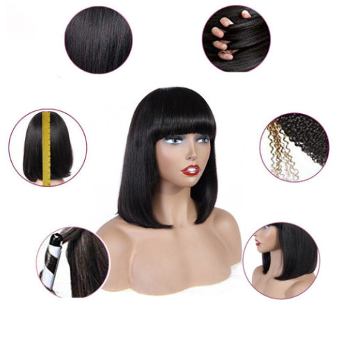 Human Hair Bob Wig Headgear Woven Top Heart Is Natural And Realistic