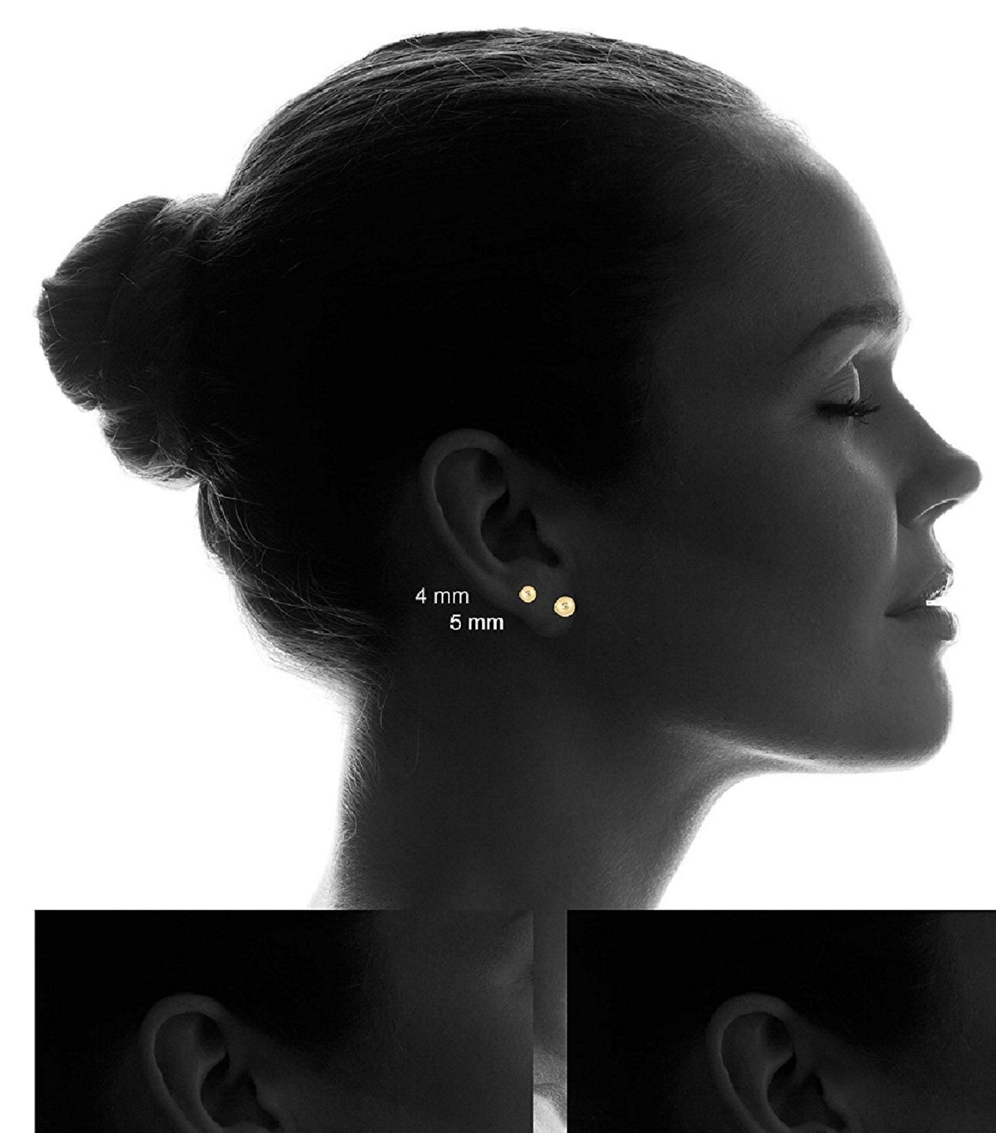 14K Yellow Gold Hollow Ball Stud Earrings 3mm To 8mm