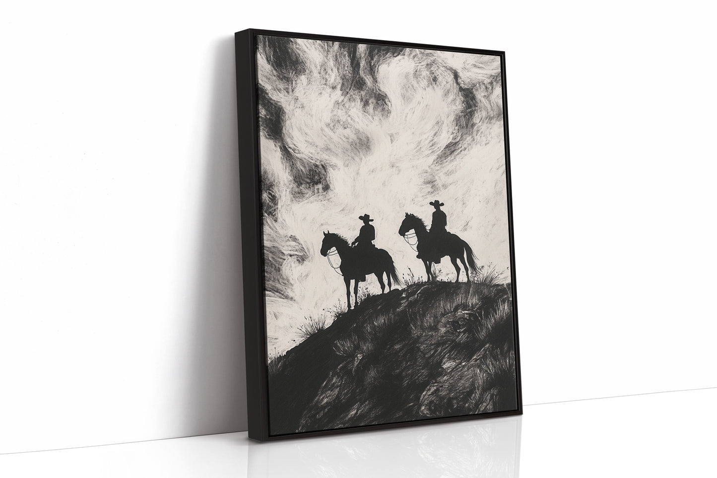 Impression silhouette Cowboy à cheval – Décoration murale équestre de l'Ouest