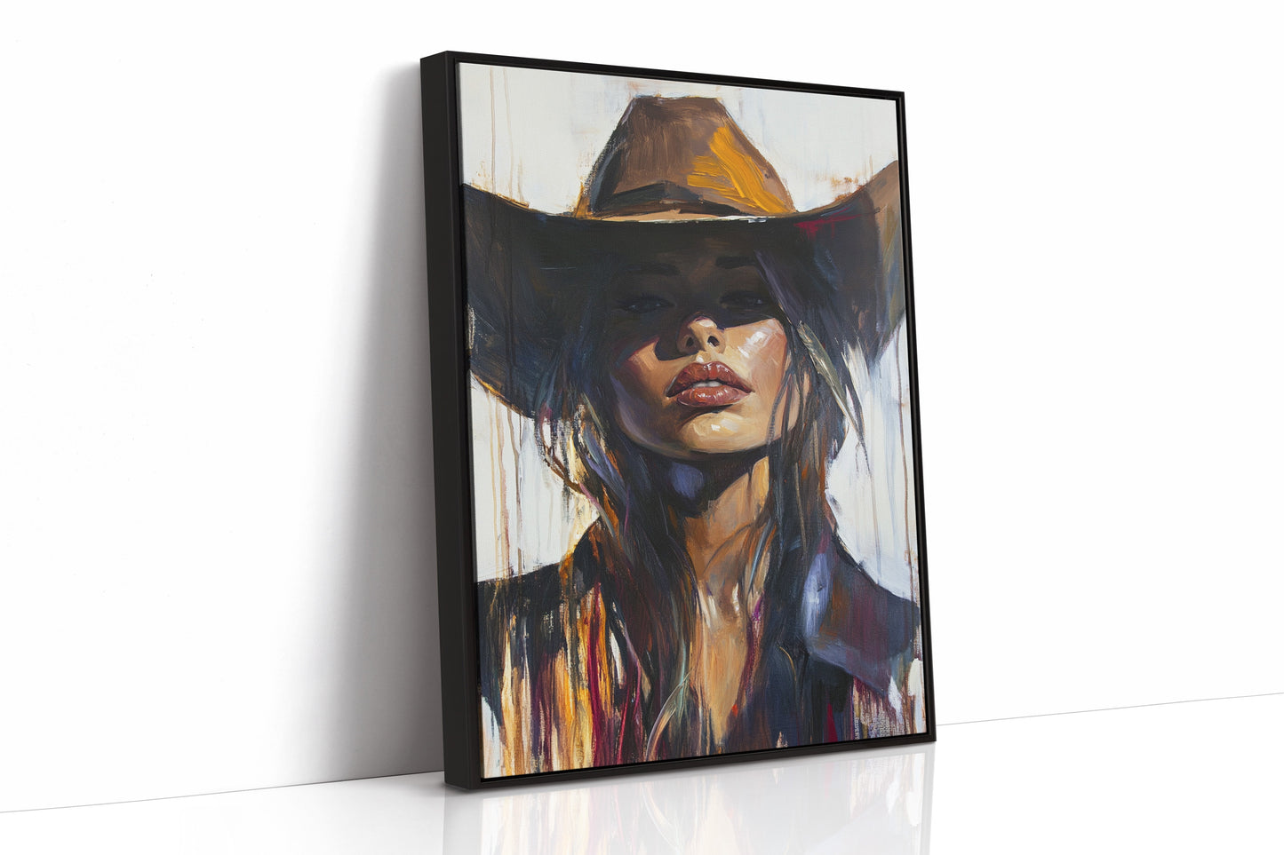 Beschattetes Cowgirl-Leinwandbild – Western Femme Fatale Wandkunst
