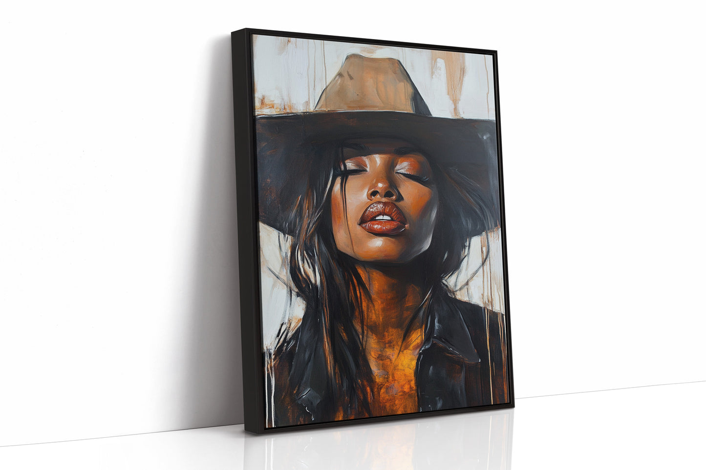 Cowgirl Serenity – Bold Black Western Beauty Portrait Canvas