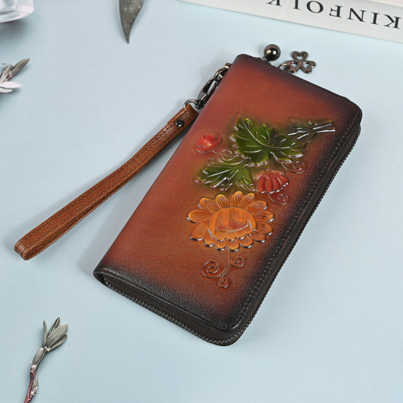 Long Wallet Fashion Embossed Zipper Clutch Purse Phone Bag