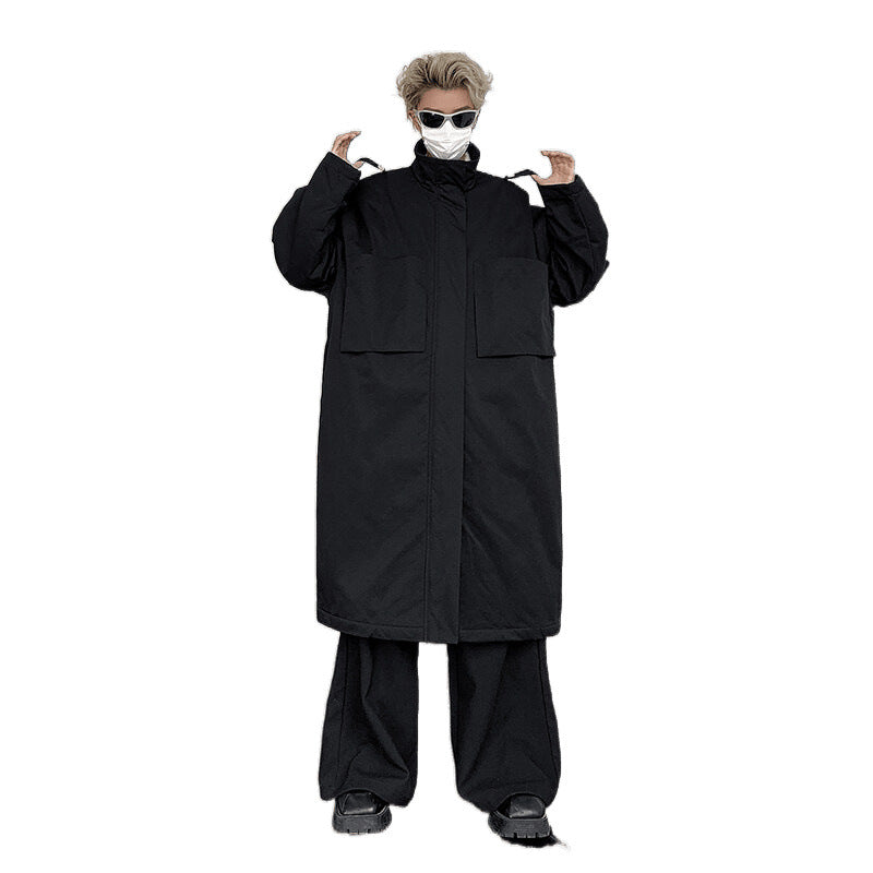 Mens Long Below-the-knee Cotton-padded Coat Yohji Yamamoto Style