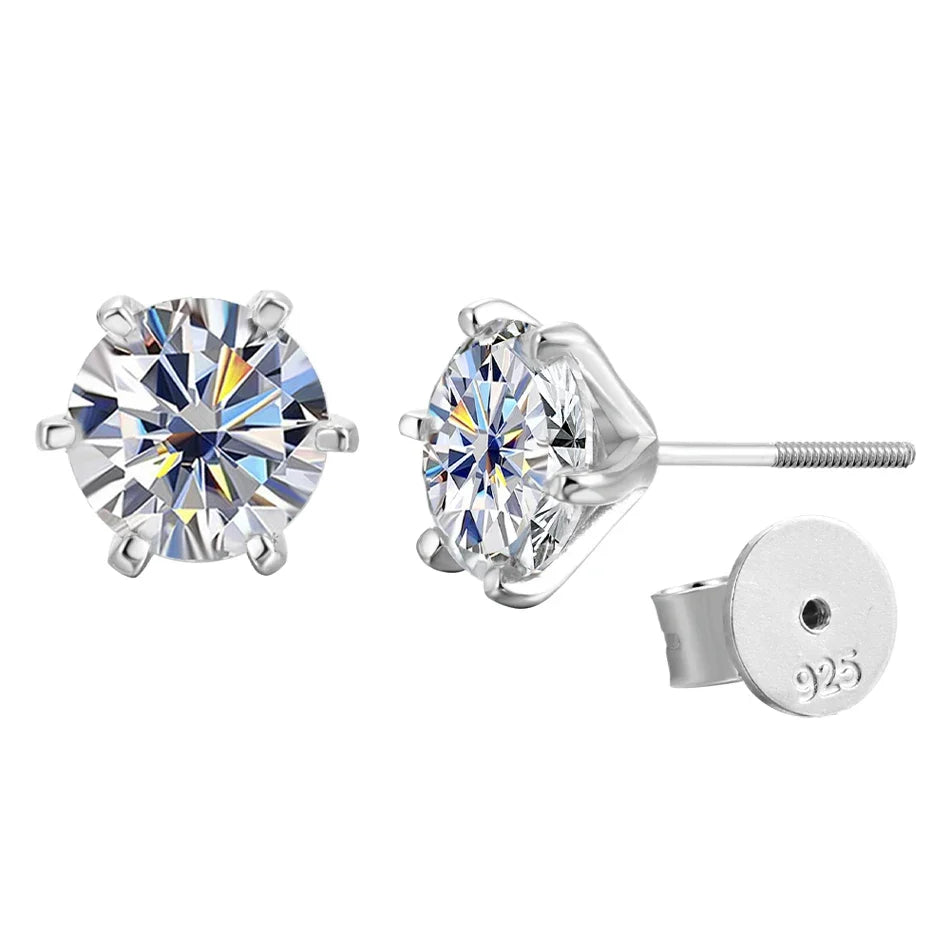 Six-Prong Round Moissanite Solitaire Stud Earrings