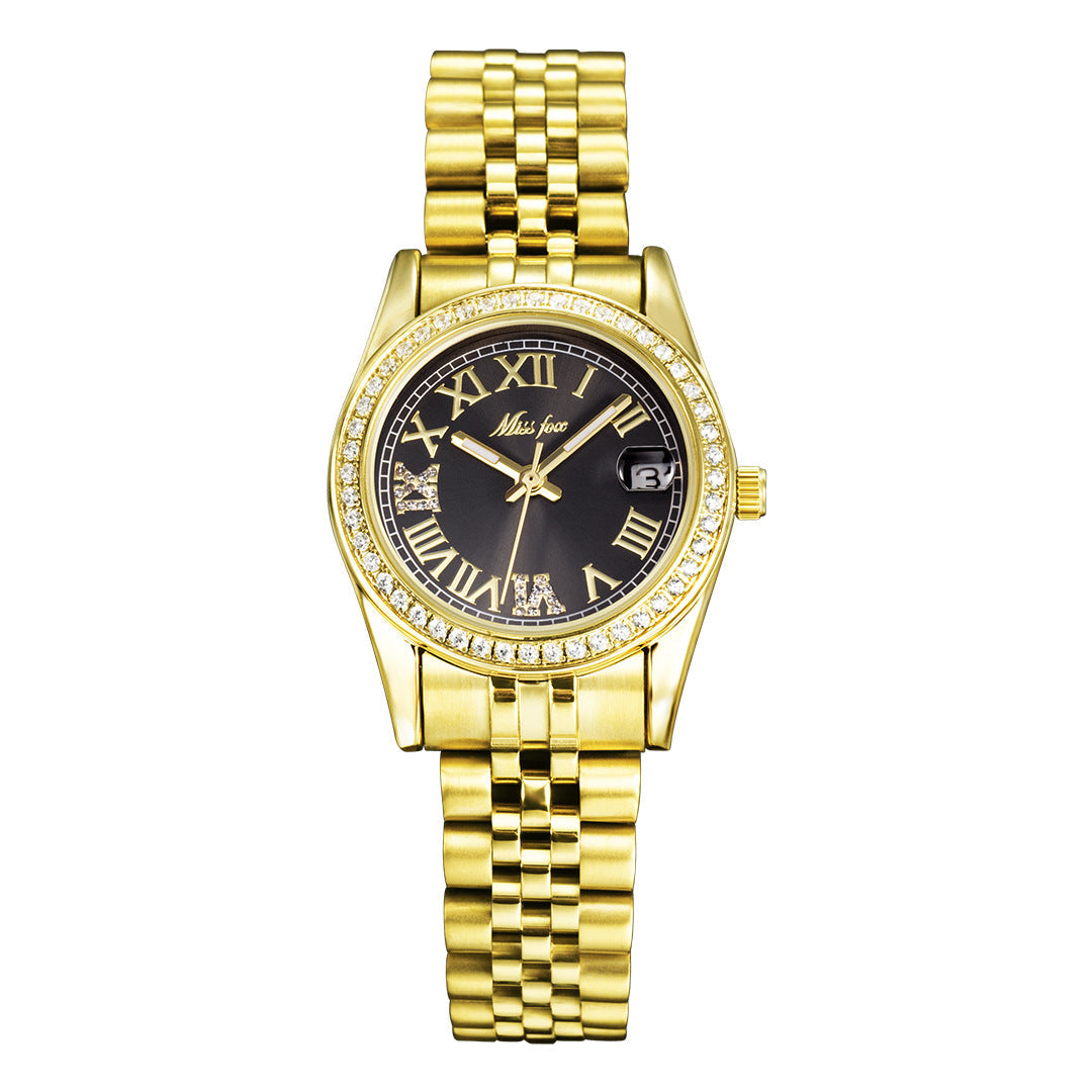 Womens Stylish Minimalist Elegant Luminous Stainless-steel Watch With Diamond Accents