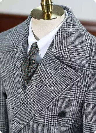 Autumn And Winter Men's Plaid Thick Warm Woolen Polo Coat