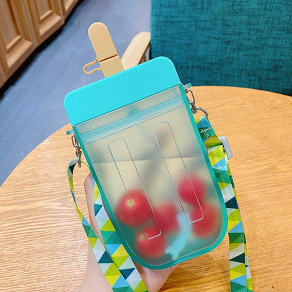 1PC 300ML Cute Straw Cup Water Bottle Outdoor Juice Drinking Water Bottle Suitable for Adult Children with Rope Cute Straw Cup With Rope New Plastic Popsicle Water Bottle Outdoor Transparent Juice Drinking Cup