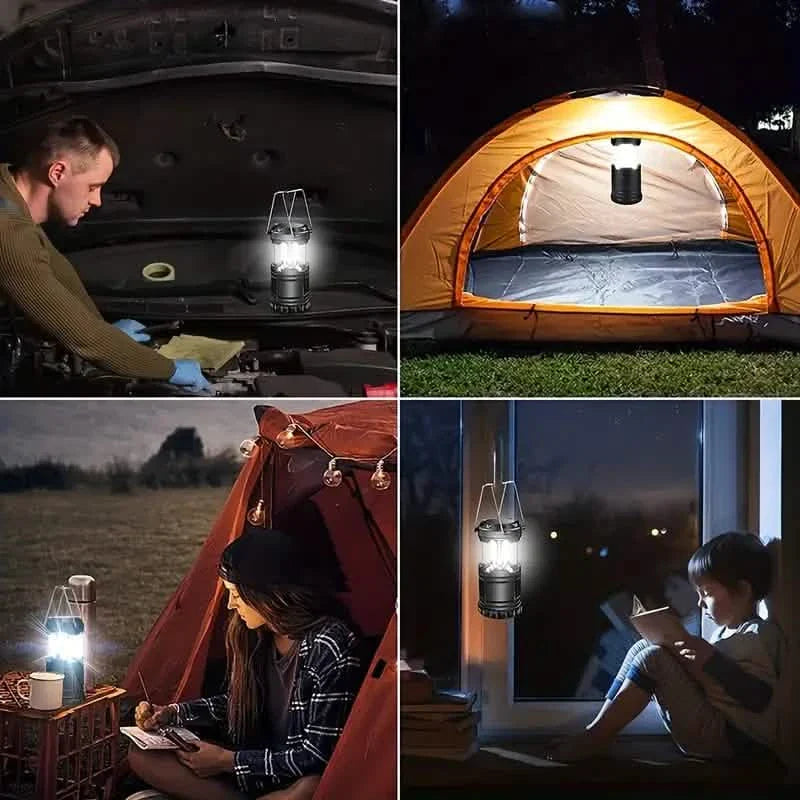 Lot de 2 : Lanterne de camping LED ultra-lumineuse – Lampe de poche d'urgence portable et pliable fonctionnant sur piles