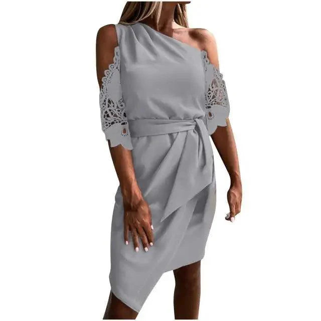 New Luxury Summer Women Casual Solid Strapless Lace Hollow out Dress - Summer Fashion Dresses for women