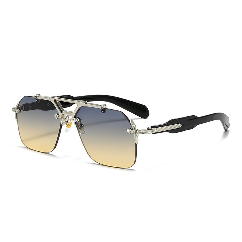 Metal Double-bridge Oversized Sunglasses