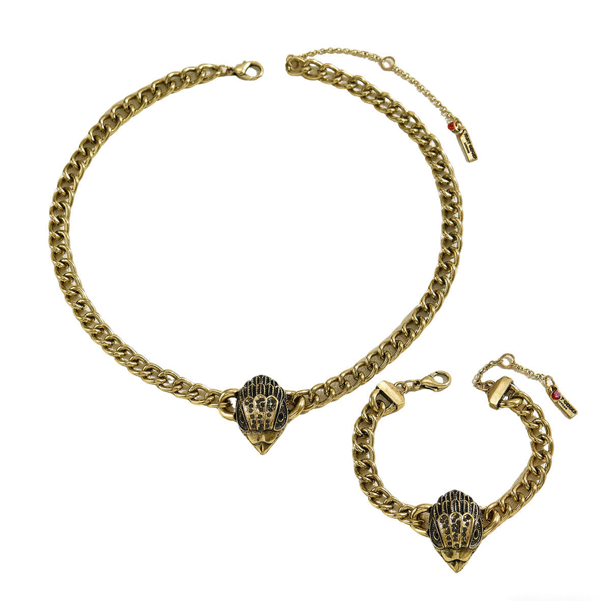 Vintage European American Women Jewelry Set, Eagle Head Inlaid Cubic Zirconia Necklace & Bracelet, Trendy High-end Matching Accessories