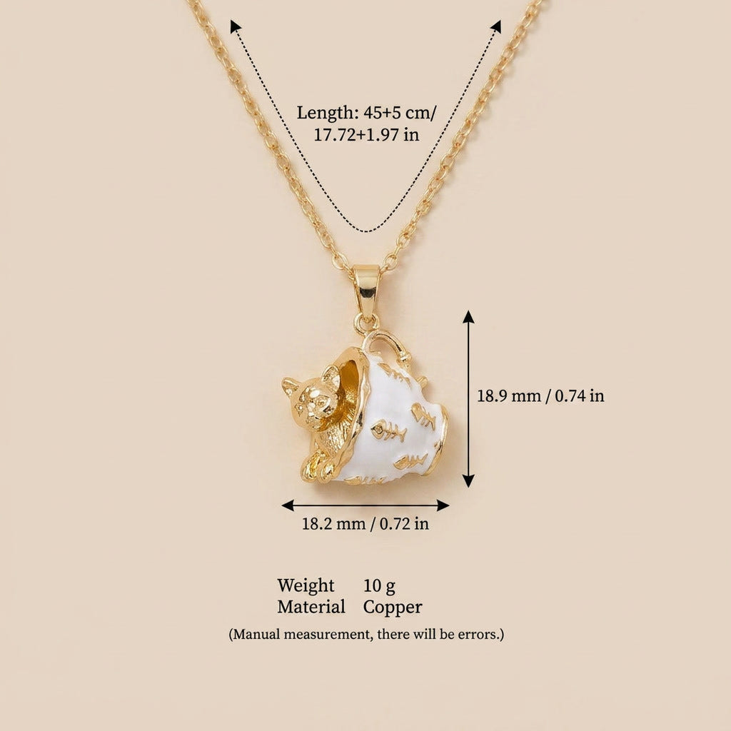 Golden Pendant Necklace In The Shape Of A Teacup Rabbit