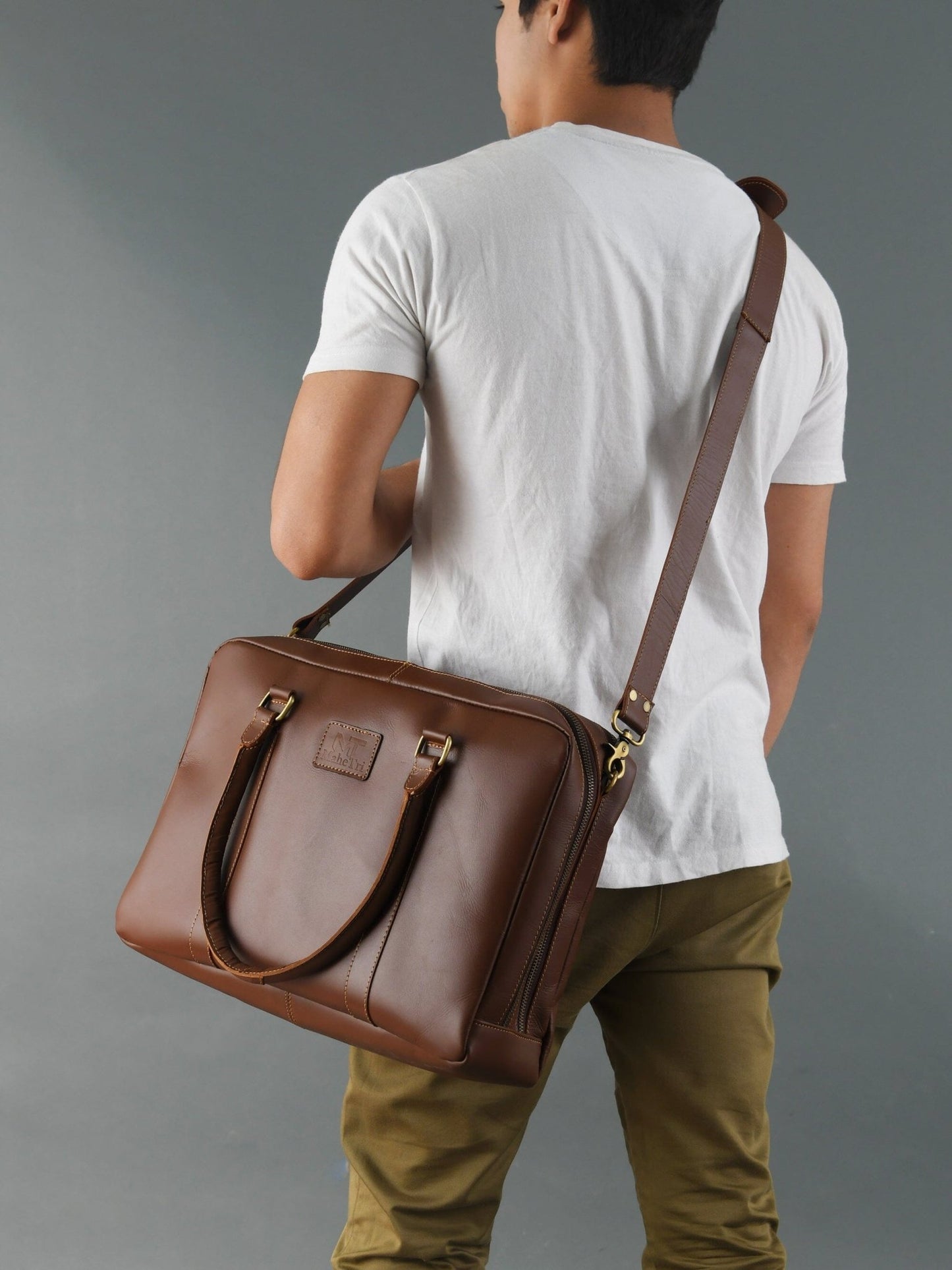 Dixon Brown Buffalo Leather Laptop Office Briefcase - ThisandThatShoppe