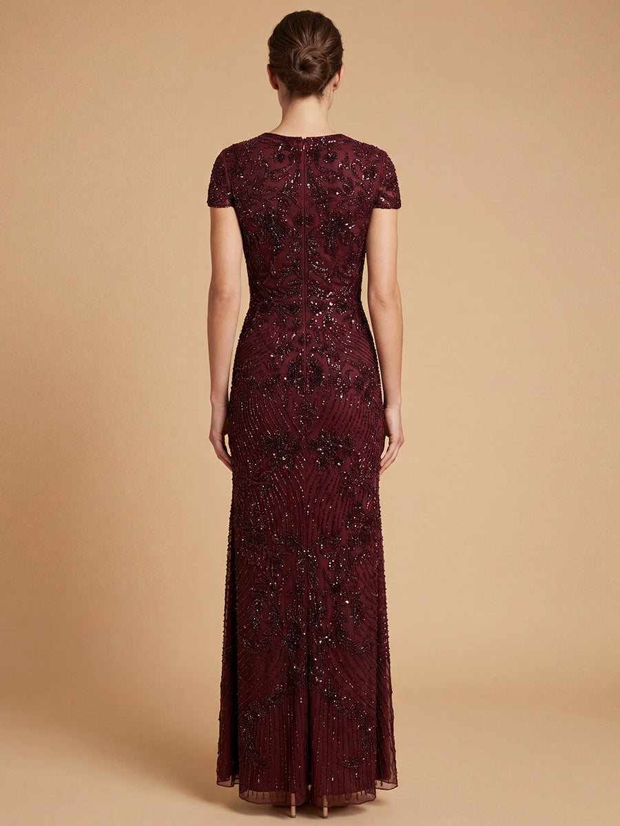 lara 28863 - Beaded Cap Sleeve Gown