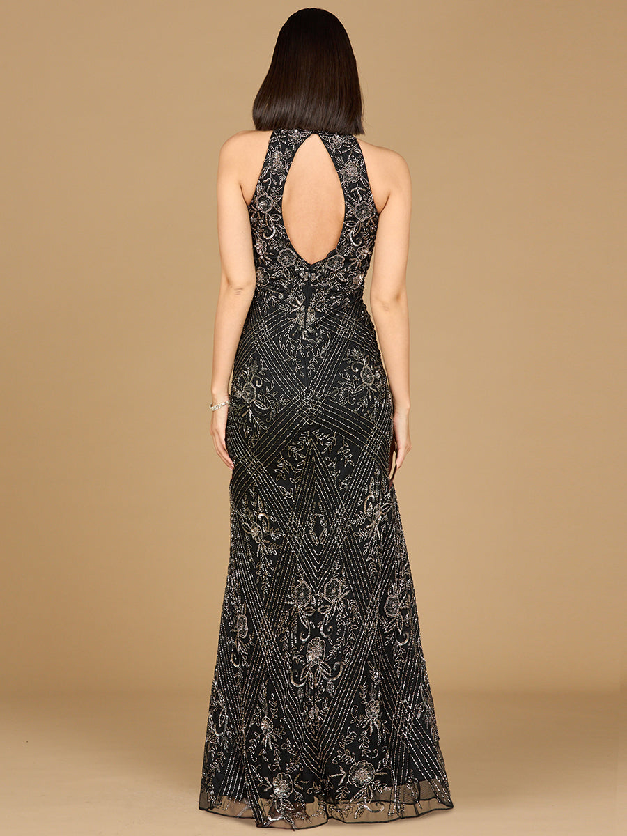 Neckholderkleid mit Perlenstickerei