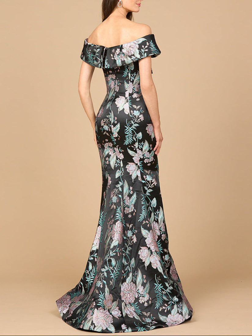 Robe sirène ajustée en brocart