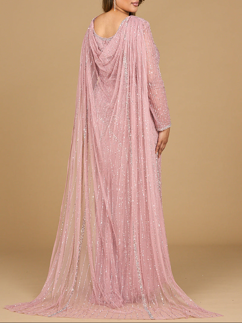 Robe longue perlée avec cape