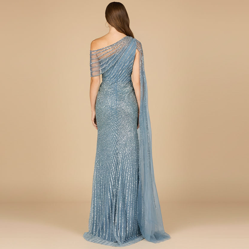 Robe ajustée asymétrique à manches cape | Lara 29051