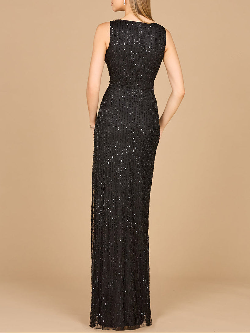 Robe noire perlée avec fente