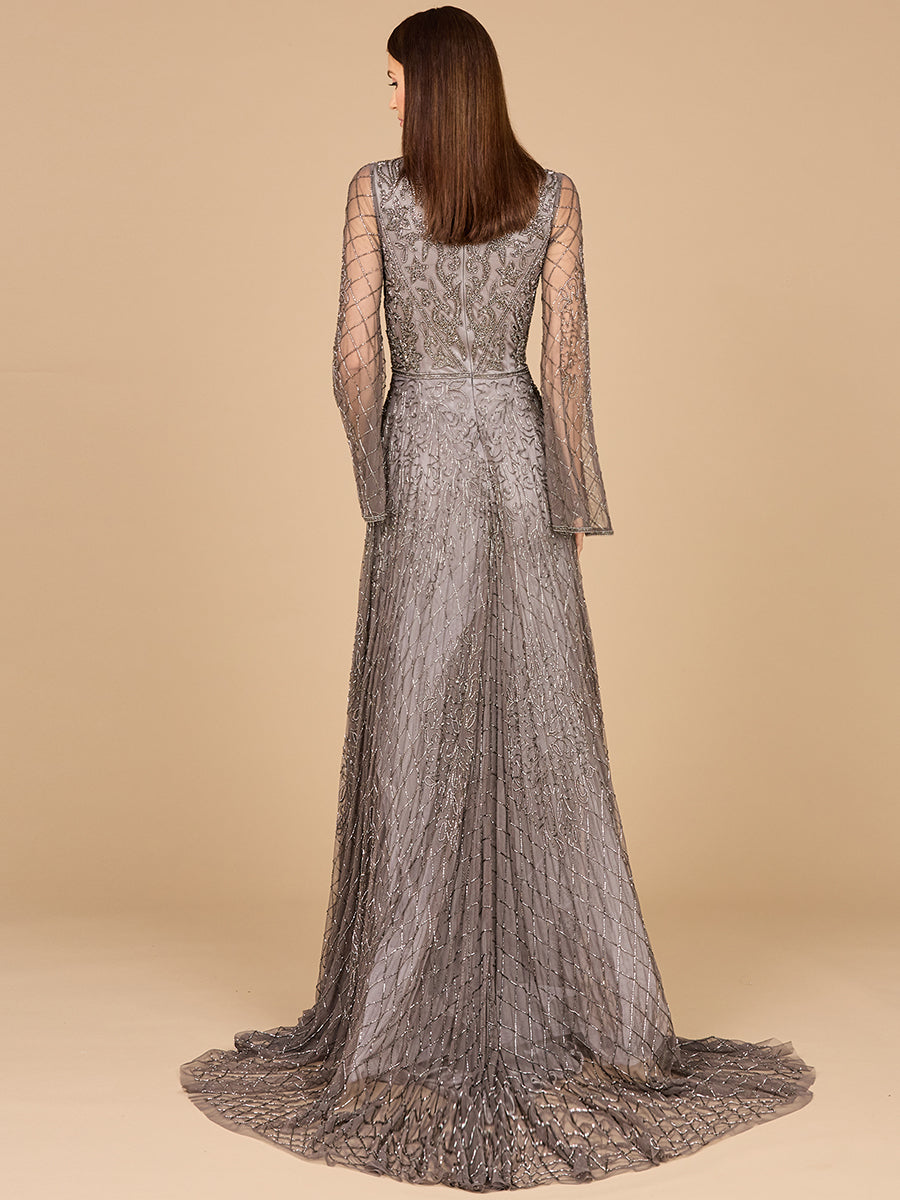Robe longue perlée à manches évasées