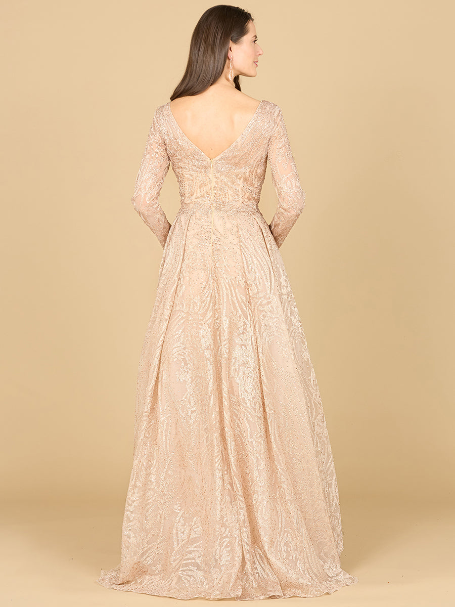 Robe longue trapèze à manches longues et décolleté en V