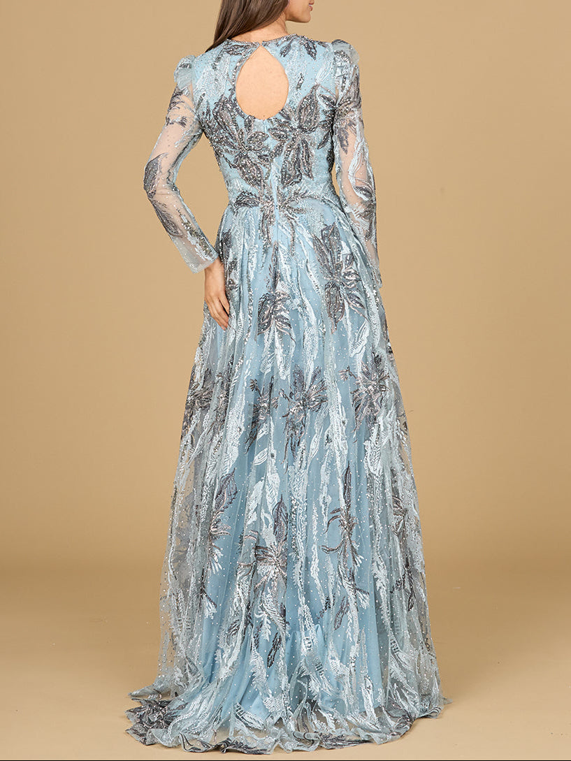 Langärmeliges V-Ausschnitt A-Linien-Kleid