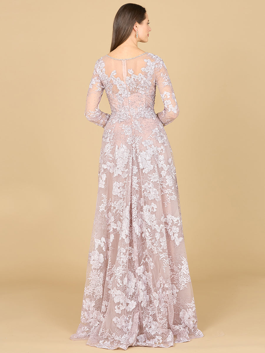 Langärmeliges Kleid mit Illusionsausschnitt