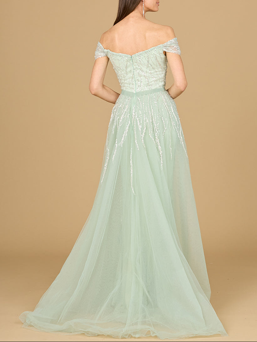 Robe classique à épaules dénudées avec surjupe
