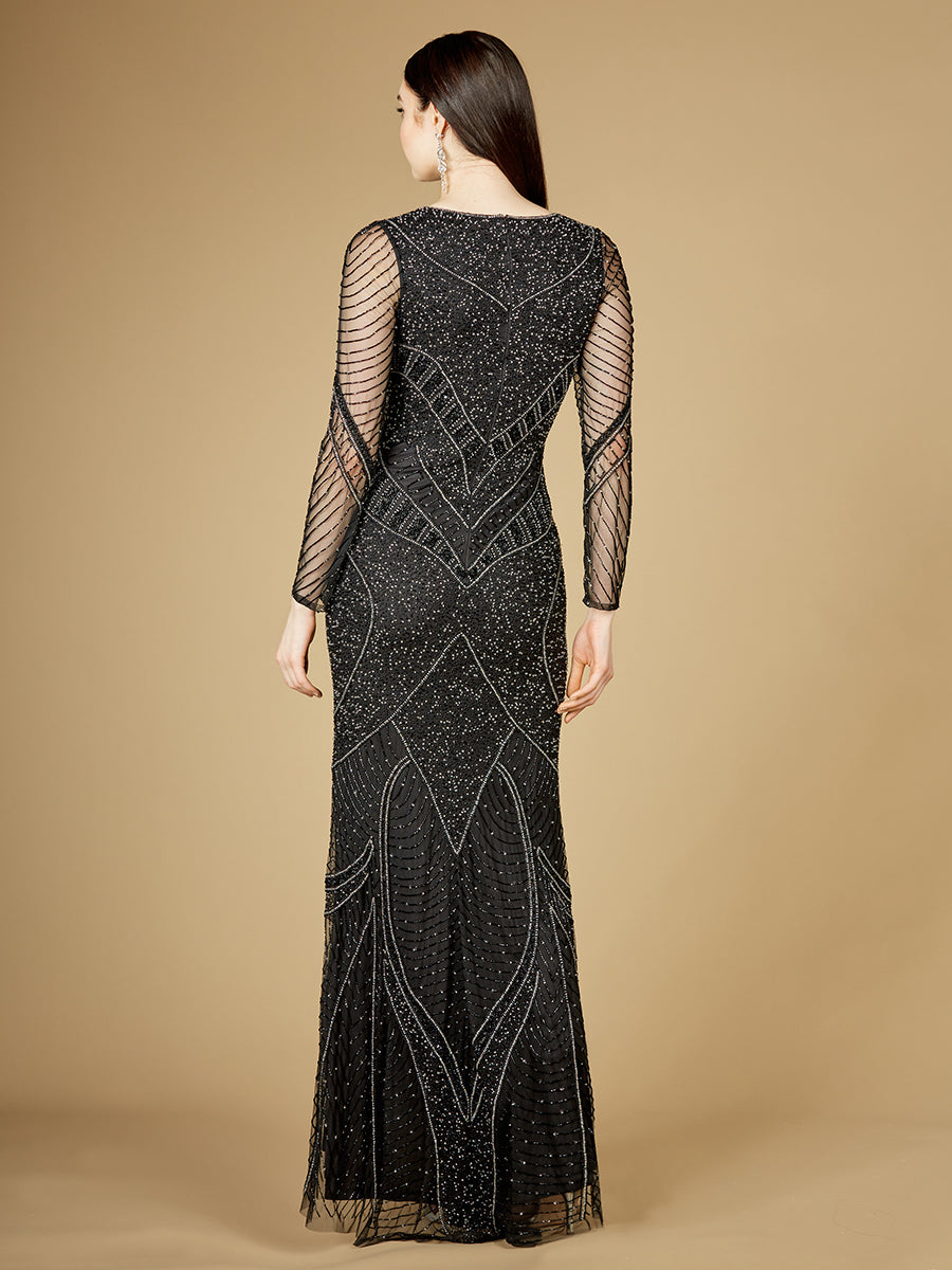 Robes perlées à manches longues avec manches transparentes - OUTLET
