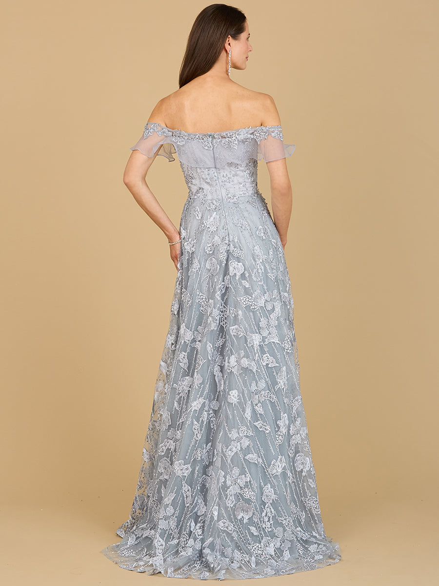 Robe longue en dentelle à épaules dénudées Flutter