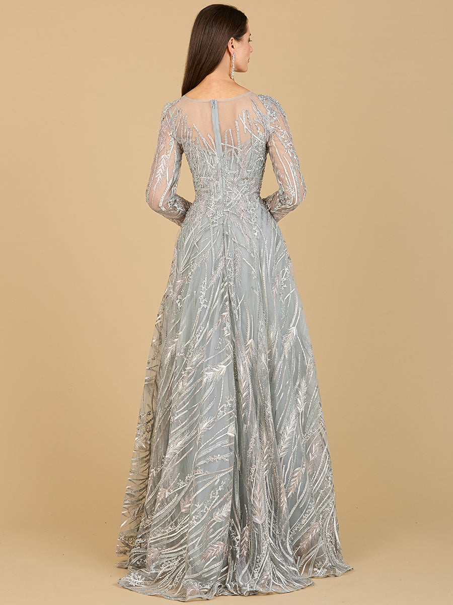 Robe longue à manches longues et encolure illusion