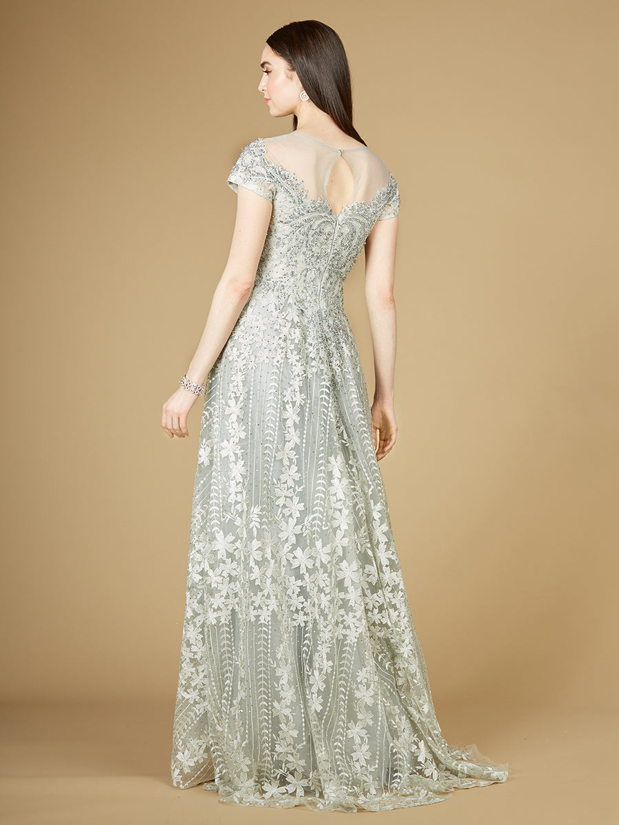 Robe trapèze en dentelle à manches courtes